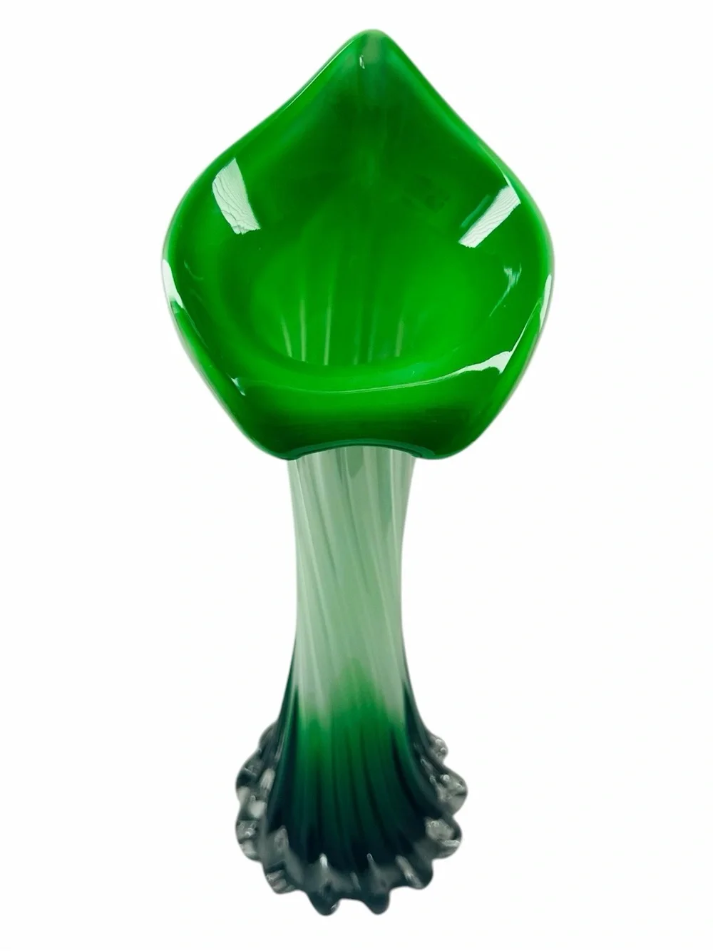 Art Glass Calla Lilly Jack in the Pulpit Cased Green White in Clear Vase